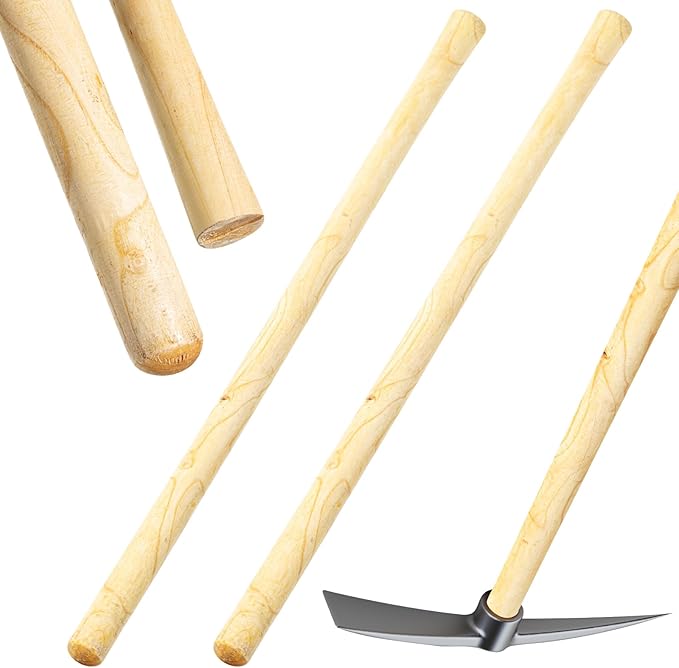 Lasnten 2 Pcs Solid Wood Replacement Handle for Round Eye Hoe 54 in Grub Hoe Handle 1.38-1.77 in Head for Garden Shovel Digging Spading Fork Rake Gardening Tool