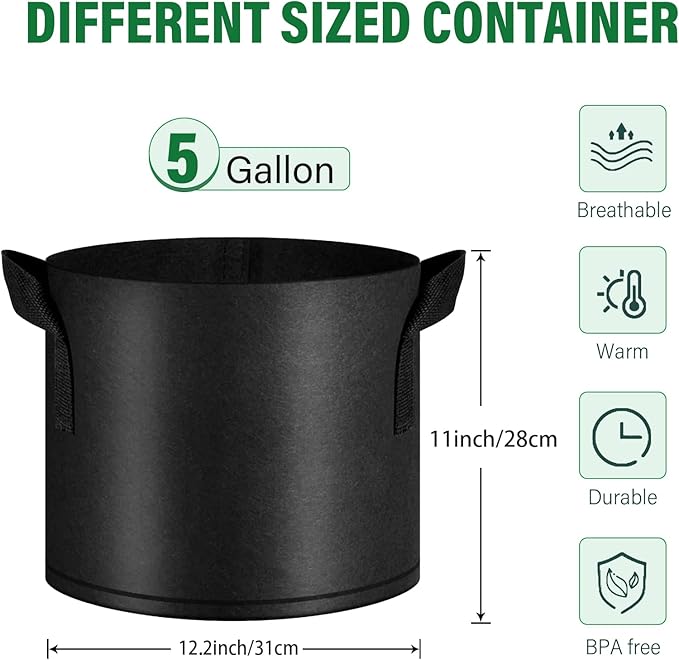 12 Pack Grow Bags 5 Gallon, 300G Heavy Duty Thickened Non-Woven Plant Bag Plant Fabric Pots with Handles Planting Bags, Pot for Plants