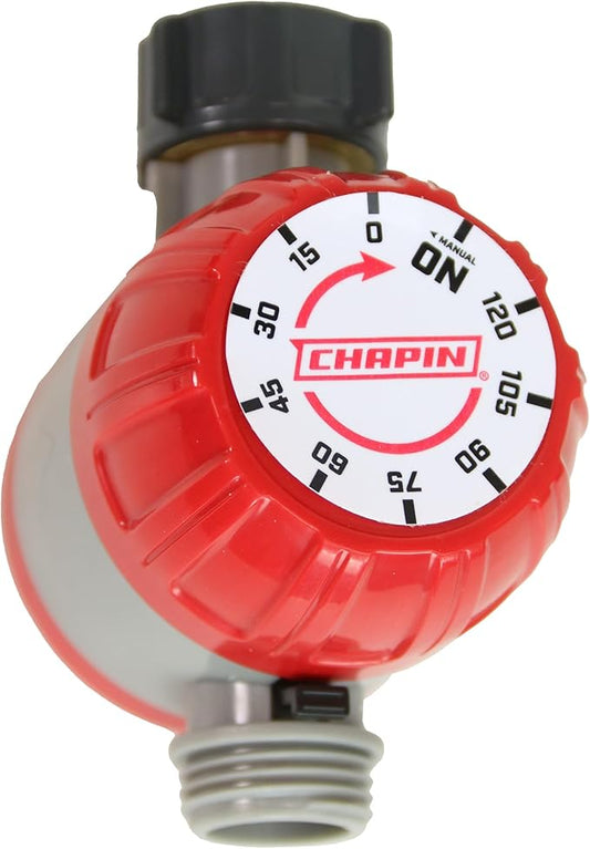 Chapin 41004: Mechanical Water Timer, Up to 120 Minutes of Watering, for Lawn and Gardens, Fits Standard Garden Hoses, Red/Gray
