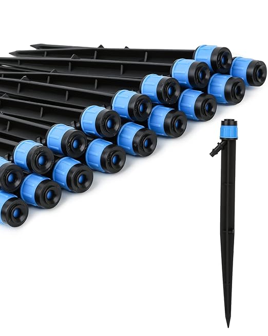 50 Pack Drip Irrigation Emitters Adjustable Irrigation Dripper 360 Degree Full Circle Pattern Water Flow Bubbler with Stake for 1/4 inch Irrigation Hose for Garden Greenhouse