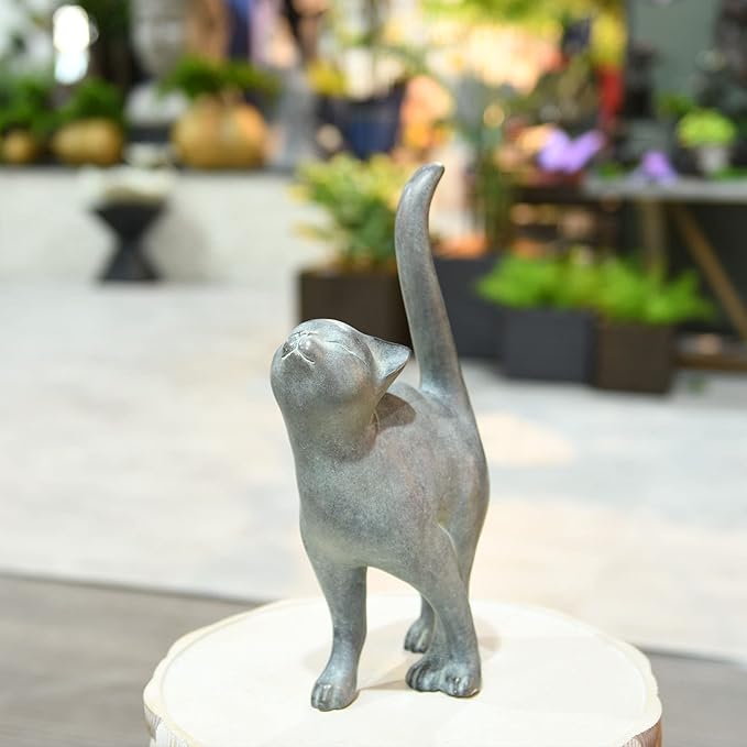 Newman House Studio Garden-Statues Cat-Figurines Home Garden Decor - Farmhouse Backyard Polyresin Kitten 7.6L x 4W x 14.5H inch