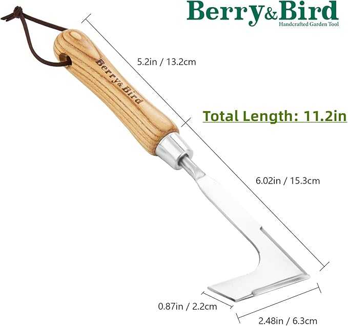 Berry&Bird Crack Weeder, Crevice Weeding Tool, 11.2" Stainless Steel Manual Weeder, L-Shaped Side-Walk Puller Spatula, Grass Cutter Knife, Weeding Sickle for Garden Lawn Yard Patio Terrace Paving Moss