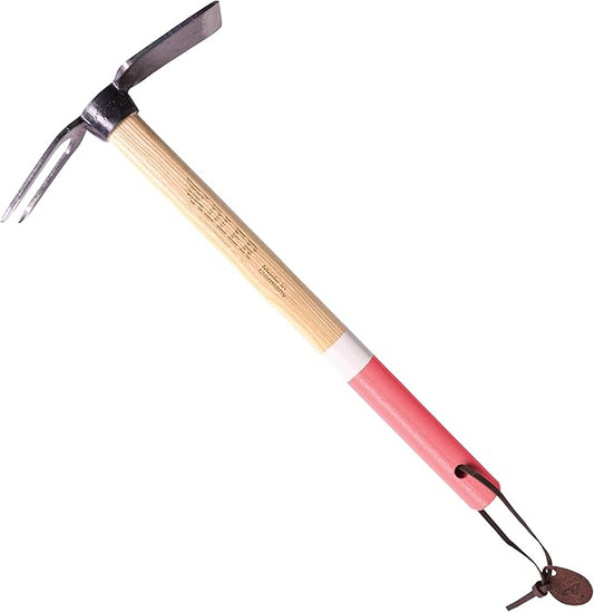 Adler - The Lily Garden Hoe, Heavy Duty Yard Tool Lawn Care, Loosening Soil, Weeding, and Digging, Steel Head 10.6 inches, Wood Handle 17.7 inches (Rose)