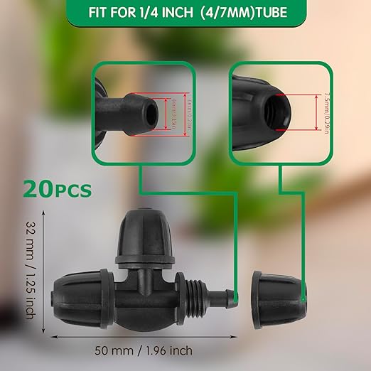 Drip Irrigation Fittings for 1/4 inch Tubing (0.16" ID x 0.28" OD), 20 Pcs Anti-Drop Locked Barbed Reducing Elbows for Drip Line Connectors
