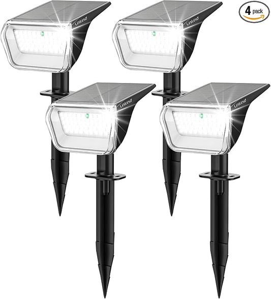 Linkind Solar Spot Lights Outdoor, 60 LEDs Solar Lights Outdoor Waterproof IP67 with 30% Conversion Rate, Ideal for Landscape, Garden, Yard, Pathway (4 Pack, Cool White)
