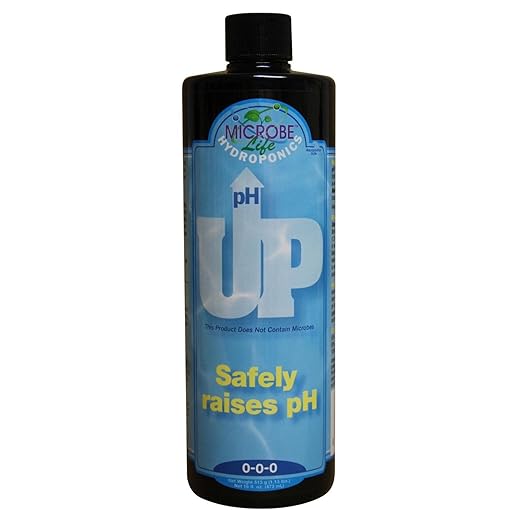 Microbe Life Hydroponics pH Up pH Control Liquid, Premium Buffering for pH Stability, Increases pH Levels, Use with Any Feeding Systems Including Hydroponics or Soil, 16 Ounces