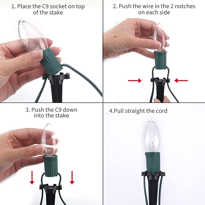 C9 Christmas Lights Outdoor, 2 Packs Total 51.4 Ft 40 Bulbs Christmas Pathway Lights, Waterproof Walkway Lights for Outside Driveway Sidewalk Outdoor Christmas Decorations Yard, Clear