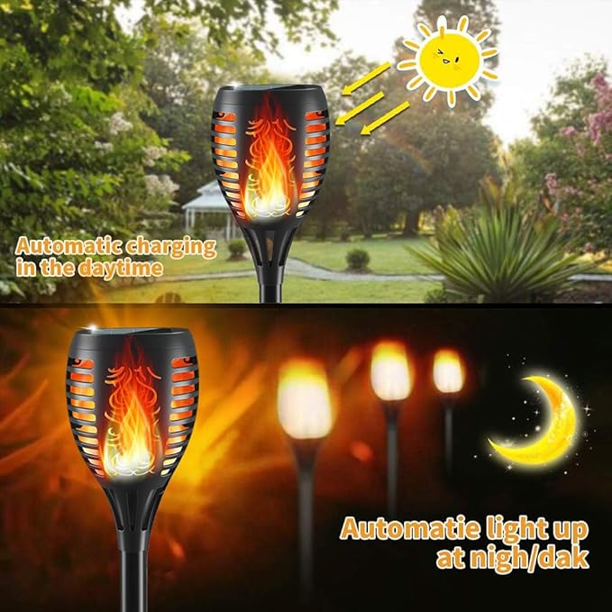 Solar Lights Upgraded 43" Tiki 96 LED Waterproof Flickering Flames Torch Lights Outdoor Solar Spotlights Landscape Decoration Lighting Dusk to Dawn Auto On/Off Security Torch Light (4 Pack)