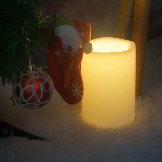 CANDLE CHOICE Waterproof Outdoor Battery Operated Flameless Candle with Timer Large Plastic Resin Bright Flickering Electric LED Pillar Lantern Patio Garden Wedding Christmas Decorations 4”(D) x6”(H)