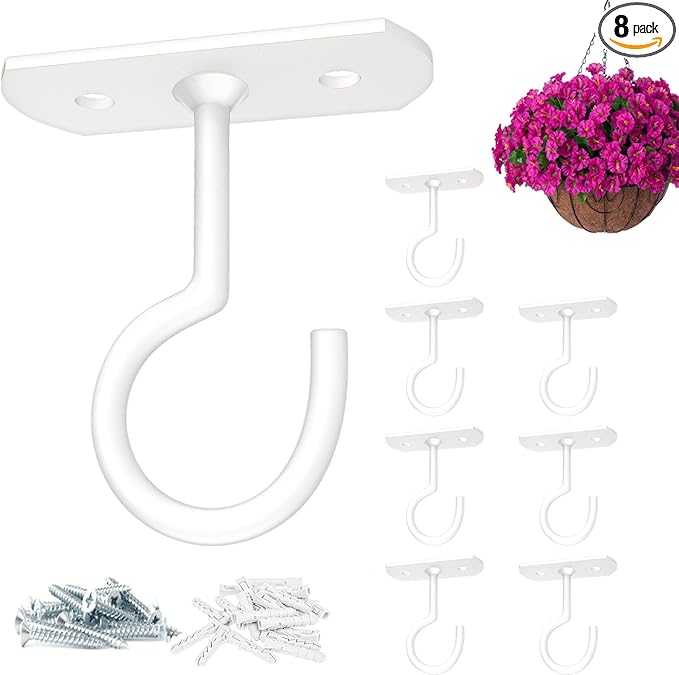Ceiling Hooks for Hanging Plants 8P 2.5inches White