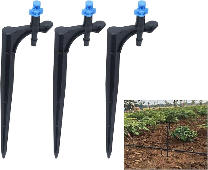 Garden Irrigation System, 20Pcs/Bag Irrigation Dripper with Ground Insert Fruit Tree Drip Irrigation Emitters for 1/4 inch drip Irrigation tubing(90 Degree with Plunger)