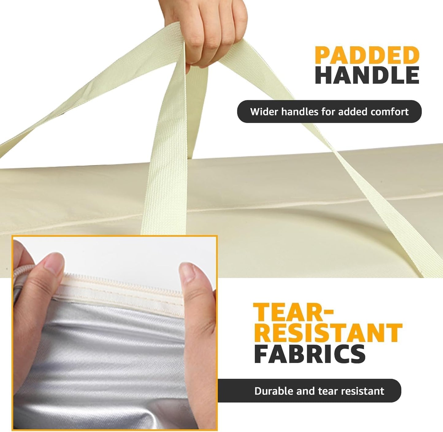 2 Pack Extra Large Patio Outdoor Waterproof Cushion Storage Bag, Outdoor Cushion Furniture Storage Bag with Handles and Zippered 68 x 30 x 20 Inch, Beige