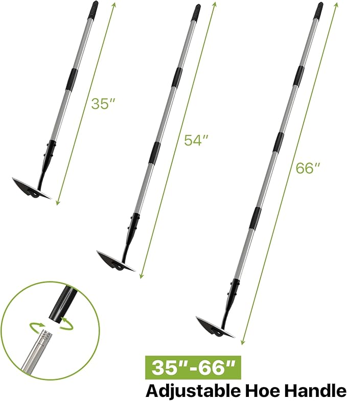 Warren Hoe Garden Tool, Heavy Duty Garden Hoes for Weeding Long Handle, Easy Stand Up Triangle Weeder Tool for Garden, 35-66 inch Adjustable Gardening Hoe for Weed, Trench, Loosen Soil, Landscape
