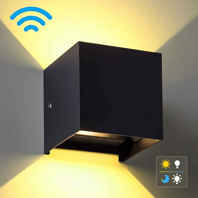 LANFU LED Aluminum Waterproof Wall Lamp, (Upgrade Dusk to Dawn Sensor) Waterproof Outdoor Light 20W 100-277V 2800K-3000K(Not dimmable) Outdoor Wall Light Warm Light 2LEDS (Black-20W-Larger)