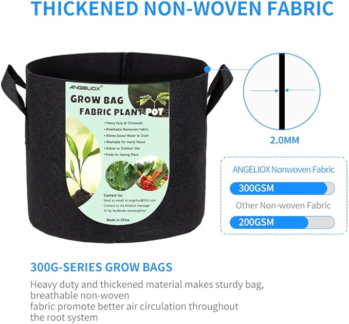 ANGELIOX 6 Pack 10 Gallon Plant Grow Bags, Heavy Duty Nonwoven Fabric Pots Thickened Container with Sturdy Reinforced Handles for Indoor Outdoor Garden Plants Flower Vegetable (6Pcs-10 Gallon)