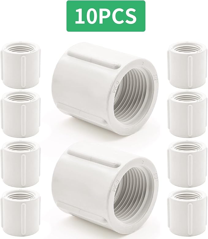 10 PCS PVC Threaded Pipe, 1/2" Female Pipe Coupling,PVC Pipe Connectors,PVC Pipe Fitting for Sprinkler,Irrigation,Swimming Pools