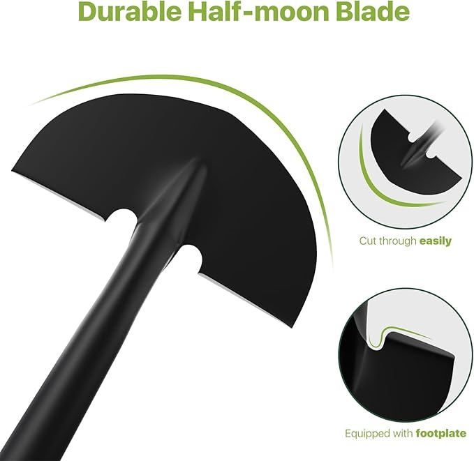 Edger Lawn Tool, Manual Half Moon Edger for Garden Border, Hand Lawn Edging Tool with D-Grip, 41-inch Long Handle Lawn Edger for Grass, Sidewalk, Yard