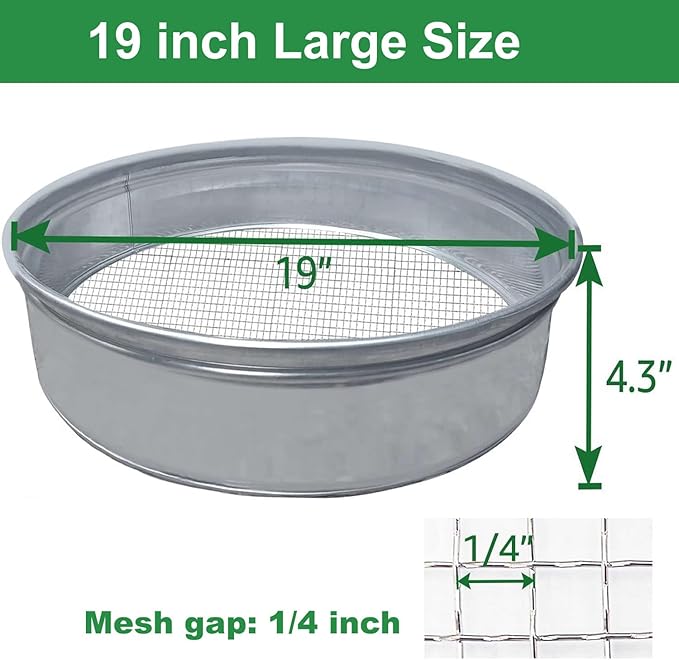 19" * 19" Extra Large Soil Sifter for Gardening, Compost Sifter,Galvanized Garden Sieve,Dirt Sifter,Rocks Sifter,Leaves Sifter,Pellet Sifter,Gravel Sifter