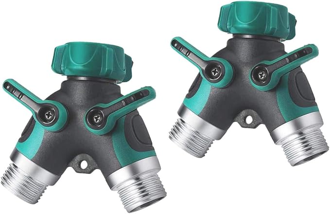 Y Hose Splitter 2 Way, Garden Hose Connector with Comfortable Rubberized Grip for Outdoor Faucet, Sprinkler & Drip Irrigation Systems (2 Pack)