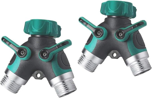 Y Hose Splitter 2 Way, Garden Hose Connector with Comfortable Rubberized Grip for Outdoor Faucet, Sprinkler & Drip Irrigation Systems (2 Pack)