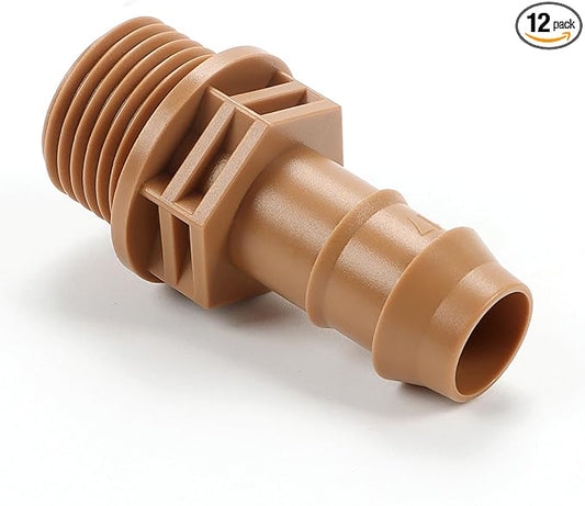 12 Pieces 1/2 Inch PVC to 1/2 Inch Drip Irrigation Adapter Fittings, 1/2" Male Pipe Thread(MPT) x 1/2" Drip Line Barbed Coupling Connectors 1/2-in PVC to 1/2-in Poly Tubing Adapter