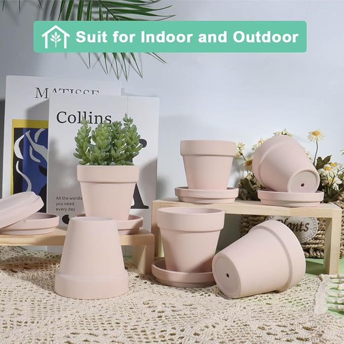 vensovo 3 inch Pink Terracotta Clay Pots for Plants with Saucer - 12 Pack Small Terra Cotta Planter Great for Garden Windowsill Indoor & Outdoor Wedding Favors Gifts