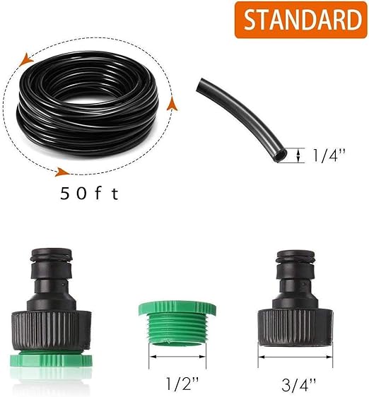MSDADA Drip Irrigation Kit, 50ft Garden Automatic Irrigation System, 1/4" Blank Distribution Tubing Hose Adjustable Nozzle, Plant Watering Kit for Garden, Patio, Greenhouse, Flower Bed, Lawn