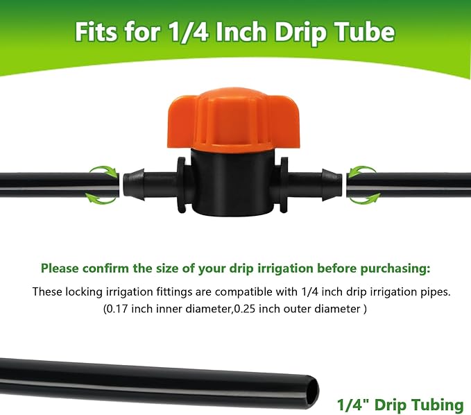 TTioDri 30 Pack 1/4" Drip Irrigation Valves, Drip Irrigation Shut Off Switch Valve for 1/4 Inch Drip Irrigation Tubing Water Flow Control Valve Drip Line Cut Off Valve for Garden Drip Systems