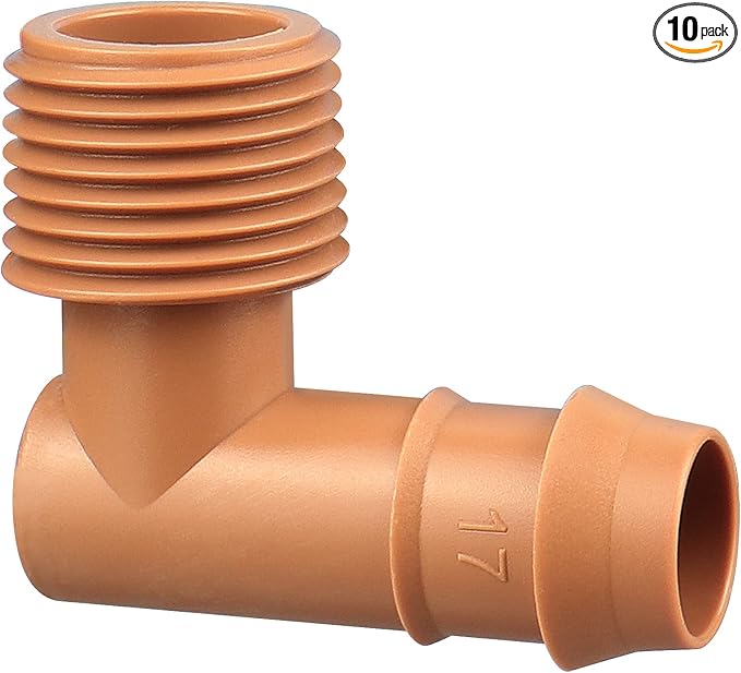 1/2 Inch Threaded Drip Irrigation Male Adapter：Drip Irrigation Universal PVC Adapter 1/2" Male Pipe Thread (MPT) x 1/2" Barb Elbow Swing Pipe Irrigation Fittings (10 Pack)
