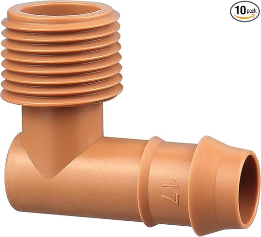 1/2 Inch Threaded Drip Irrigation Male Adapter：Drip Irrigation Universal PVC Adapter 1/2" Male Pipe Thread (MPT) x 1/2" Barb Elbow Swing Pipe Irrigation Fittings (10 Pack)