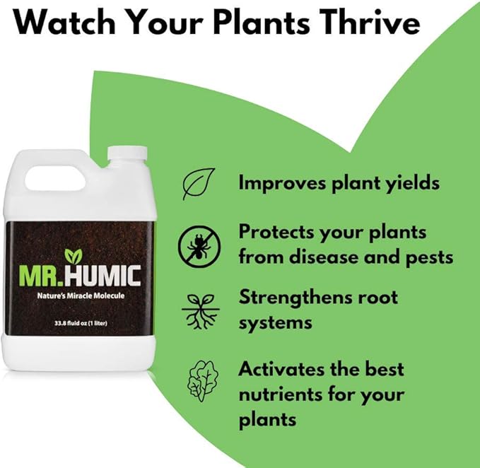 Organic Humic Acid Plant Amendment, Natural Humic Soil and Hydroponic Nutrient Enhancer - Lawn and Garden Growth, Plant Health (1 Liter)