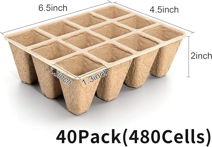 SYITCUN 480 Cells Seed Starter Tray, 40 Pack Biodegradable Seed Starter Kit, Peat Pots for Seedlings with 400 Plant Labels, 2 Seed Planting Tool and 1 Spray Bottle