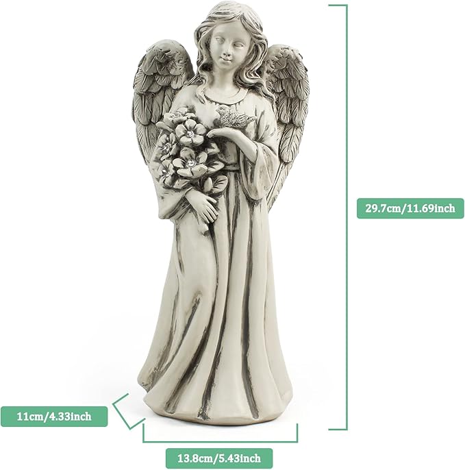 Garden Angel Decor for Outside,Solar Angel Statue for Outdoor,Angel Garden Figurine with Resin,Angel Sculpture for Patio Lawn Yard Porch Decoration,Garden Gift