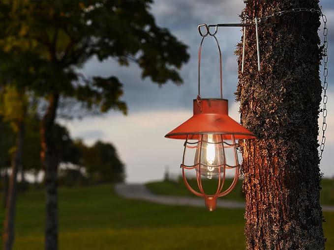 YAKii 12 Pack Solar Lantern Hanging Waterproof Outdoor Metal Solar Lamp with Warm White Light Decorate for Yard Garden Pathway Patio Porch Decor (Red)