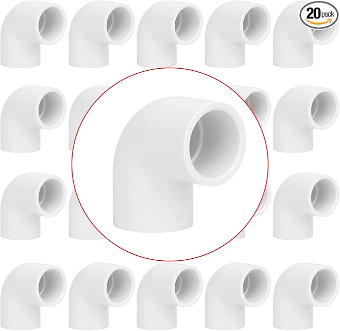 20 Pack 1/2" 90 Degree Elbow Pipe Fittings 2 Way Right Angle PVC Pipe Fitting, Furniture Build Grade SCH40 (Socket x Socket) 1/2" PVC Fitting Connectors for DIY PVC Shelf Garden Support Structure