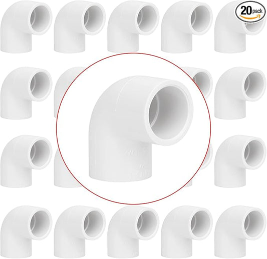 20 Pack 1/2" 90 Degree Elbow Pipe Fittings 2 Way Right Angle PVC Pipe Fitting, Furniture Build Grade SCH40 (Socket x Socket) 1/2" PVC Fitting Connectors for DIY PVC Shelf Garden Support Structure