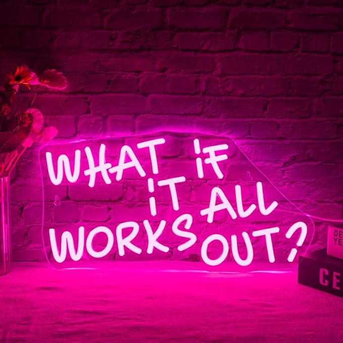 WLHOPE What If It All Works Out Neon Sign Pink Neon Signs for Wall Decor Dimmable Neon Lights LED Sign for Bedroom,Living Room,Bar,Party,Christmas,Birthday Gift