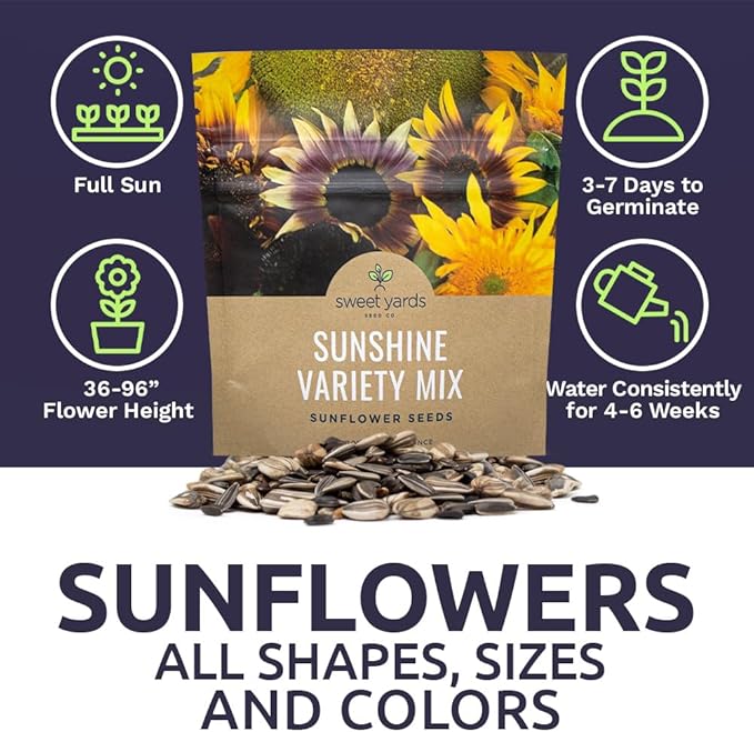 SWEET YARDS Sunflower Variety Mix 10 Types of Beautiful Sunflowers - Bulk 1 Ounce Packet - Open Pollinated Sunflower Seeds