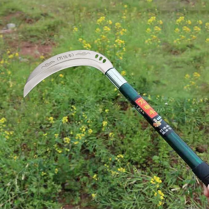 Steel Grass Sickle,Clearing Sickle,Brush Clearing Sickle with Carbon Steel Blade and Aluminum Handle - Multipurpose Gardening Weeding Grass Sickle and Professional Farming Safety Sickle (Round Handle)