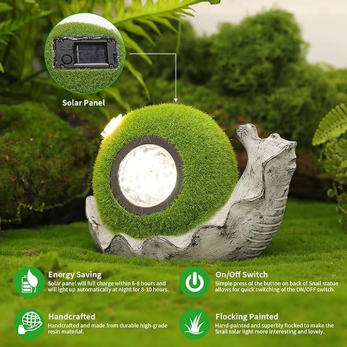 Solar Snail Garden Statue Lights for Outdoor Flocking Decor with Colorful Changing LED Figurine Lighting Resin Flocked Decorations for Patio Lawn Yard Housewarming Mom Wowen Gifts