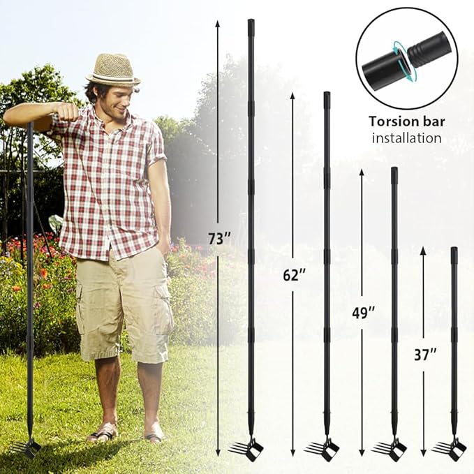 Upgraded Stirrup Hoe and Cultivator,Garden Hoe with Adjustable Handle for Weeding,Digger,loosening Soil,Metal Garden Hula Hoe with Rake Tiller Cultivator (30-62 Inch)