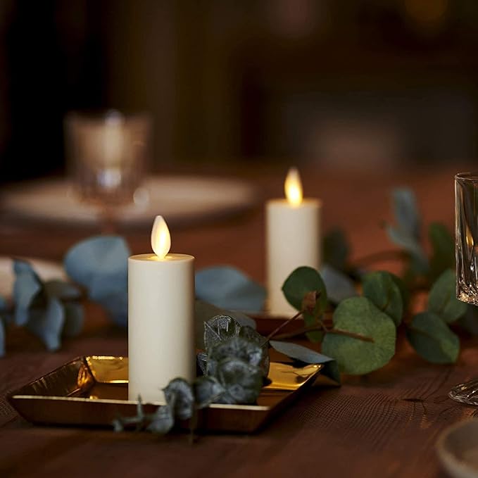 Luminara Outdoor Votive Flameless LED Candle, Set of 2 Ivory 1.5" x 4", Moving Flame Battery Operated Timer Remote Ready IPX4 Matte Plastic Finish