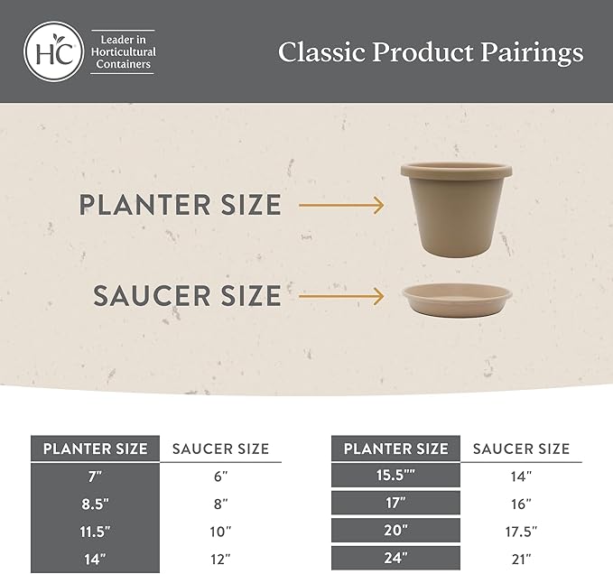 The HC Companies 8.5 inch Round Classic Planter - Plastic Plant Pot for Indoor Outdoor Plants Flowers Herbs, Warm Gray (4 Pack)
