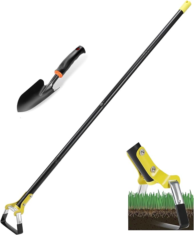 Hoe Garden Tool, 62Inch Weeding Loop Stirrup Hoe Tools for Garden, Scuffle Garden Hula Hoes with Adjustable Stainless Steel Long Handle for Weeding and Loosening Soil-Black