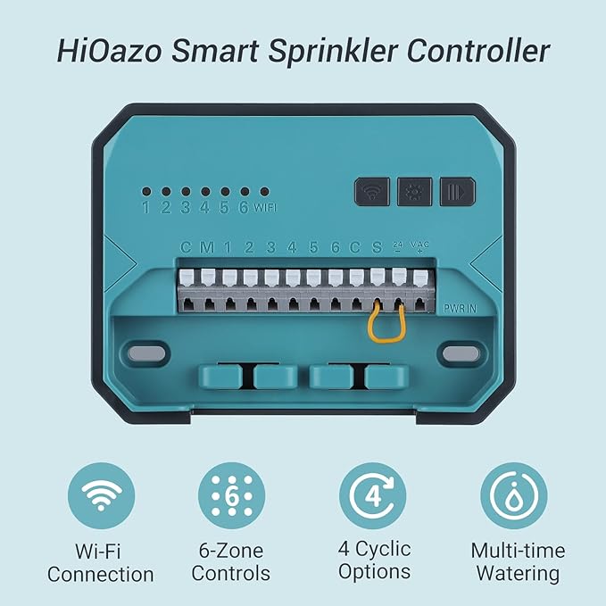 Smart Sprinkelr Controller 6 Zone, WiFi Indoor Irrigation Controller, Free APP, Supports Rain Sensor, Seasonal Adjustment, Automatic/ Manual Watering (HO-SC-6W)