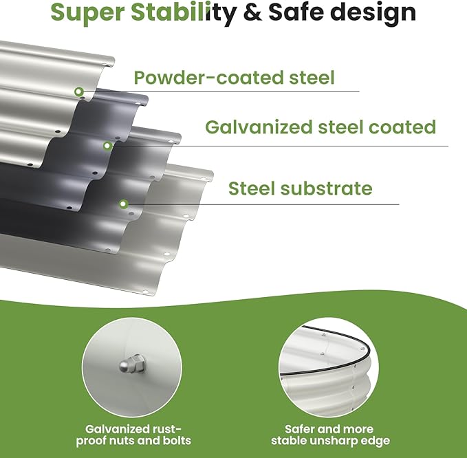 4x4x1 FT Galvanized Raised Garden Bed, Large Round Raised Garden Beds Outdoor Raised Planter Box, Raised Beds for Gardening Vegetables Flower Herb(Pearl White)