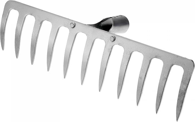 uxcell 11 Teeth Garden Rake Head, Galvanized Manganese Steel Stone Rake for Garden Farm Backyard Without Handle Hard Rake Head Only, Silver Tone