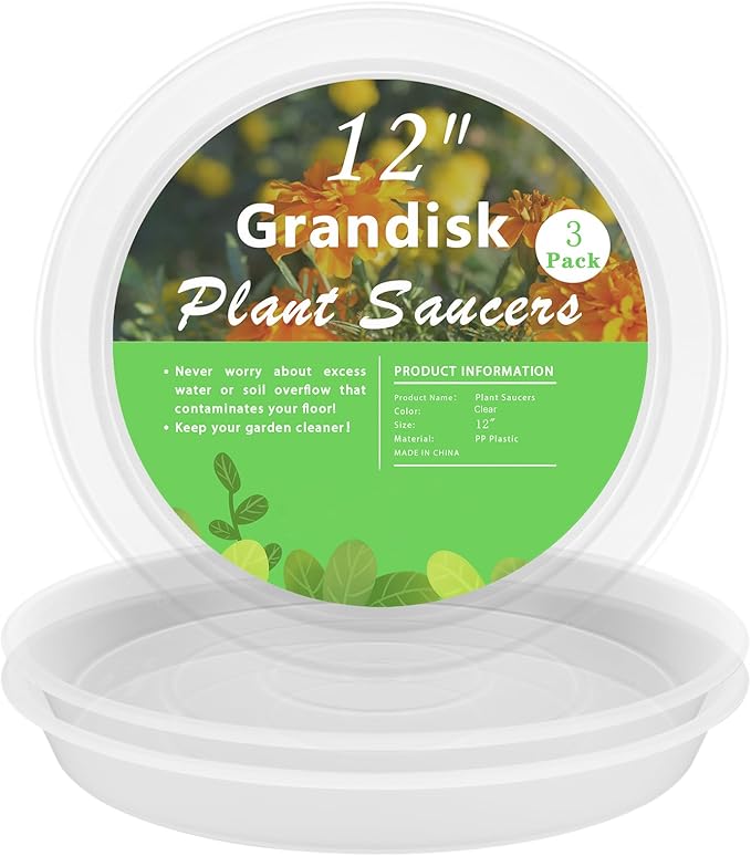 TITE 3 Pack Plant Saucer Heavy Large Planter Durable Thicker Plastic Plant Trays for Indoors and Outdoor,Plant Saucer Drip Trays (Transparent, 12 inch)