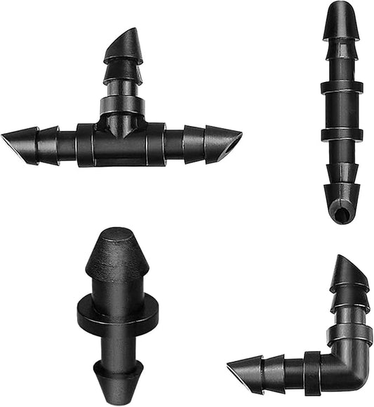 Drip Irrigation Fittings Kit for 1/4" Tubing, 130 Pieces Drip Line Connectors for Drip Systems - 60 Couplings, 40 Tees, 20 Elbows, 10 End Plugs - Drip Irrigation Parts for 1/4 Inch Drip Hose