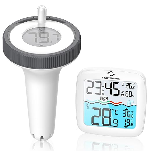 Nuovoware Digital Floating Pool Thermometer, Wireless Pool Thermometer with Easy Read Screen Display, Remote Water Thermometer IPX8 Waterproof for Swimming Pool, Fish Tank, Hot Tub